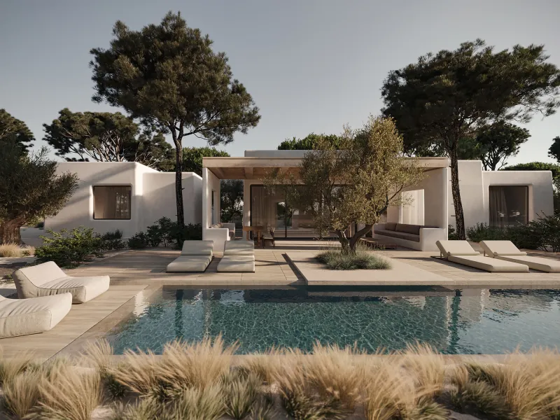 A mosaic tiled villa swimming pool by Teodoro